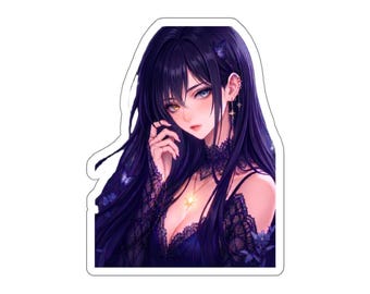 Shadow Light Fantasy Anime Girl Sticker | Dark Purple Aesthetic | Heterochromia Anime Art | Transparent Background