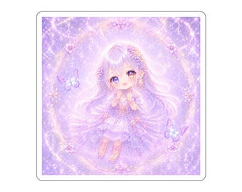Pure Warm Chibi Sticker, Lavender Fantasy Anime Girl, Kawaii Pastel Magical Girl Art, Dreamy Anime Sticker