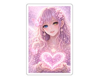 Sakura Angel Sticker - Japanese Cherry Blossom Anime Girl, Celestial Heart Die-Cut Decal, Pastel Pink Aesthetic Fantasy Art