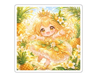 Happy Pineapple Princess Sticker | Cute Kawaii Tropical Chibi Vinyl Sticker for Laptop, Water Bottle, Journal & Planner