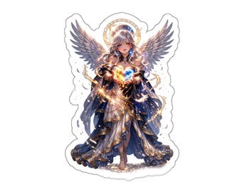 Pegatina de Ángel Celestial - Ángel de fantasía de cuerpo entero, calcomanía de vinilo holográfica, linda chica ángel de anime, estética espiritual, pegatina para portátil