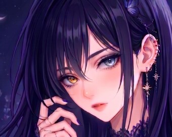 Blue Angel Girl Sticker, Soft Fantasy Anime Art, Aesthetic Cute Girl, Celestial Night Art, Kawaii Sticker, Gift for Her