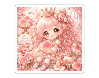 Royal Peach Princess Sticker | Cute Kawaii Fantasy Princess | Pink Fairy Vinyl Sticker