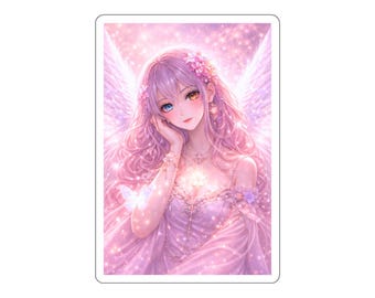 Niña ángel rosa suave con alas, arte fantástico en tonos pastel de ensueño, ilustración de brillo etéreo, decoración celestial para la pared