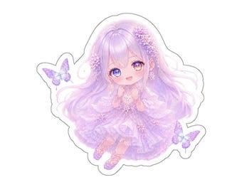 Lavender Pure Chibi Sticker | Pastel Fantasy Anime Girl Sticker | Kawaii Lavender Glow Art