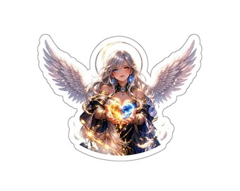 Pegatina de ángel de luna celestial, fuego y hielo, diosa del corazón, fantasía, PNG digital, decoración para portátil, agenda y teléfono.