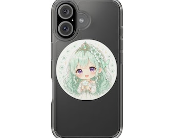 Mint Green Kawaii Chibi Girl Phone Case | Cute Anime Aesthetic | Fresh Pastel iPhone Case | Soft Nature Gift