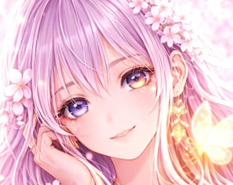 Bloom Princess Sticker | Cute Anime Girl | Sakura Fairy Aesthetic | Pastel Pink Purple Laptop Sticker