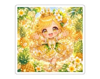 Pineapple Princess Sticker, Kawaii Tropical Chibi Girl Decal for Laptop, Water Bottle, Journal and Planner
