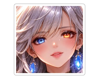 Pegatina de rostro angelical en primer plano, calcomanía de chica anime celestial, arte de diosa mística para laptop y teléfono, vinilo mate, 3-5 pulgadas