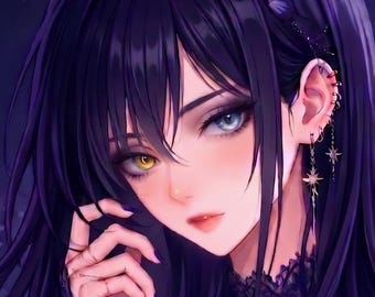 Dark Angel Girl Sticker, Fantasy Anime Art, Aesthetic Gothic Girl, Celestial Night Art, Deep Blue Art, Gift for Her