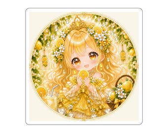 Lemon Princess - Elegant Kawaii Fantasy Sticker | Golden Citrus Princess Art | Cute Anime Style