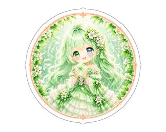 Mint Princess Green Fairy Circle Sticker | Cute Fantasy Vinyl Sticker | Planner, Laptop & Gift