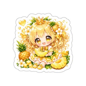 Pineapple Princess Sticker | Cute Kawaii Tropical Chibi Vinyl Sticker for Laptop, Water Bottle, Journal & Planner