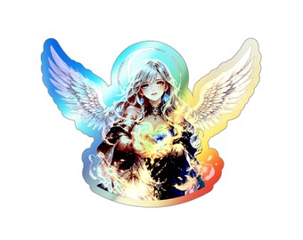 Pegatina holográfica de ángel celestial, fuego y hielo, diosa del corazón, fantasía, vinilo troquelado, decoración para portátil y agenda