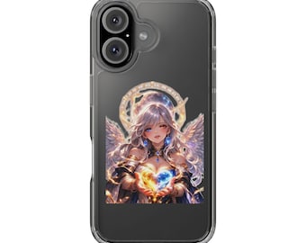 Angel Heart Phone Case | Glowing Heart Design | Blue Gold Aesthetic | Celestial Angel Close Up | Spiritual Gift