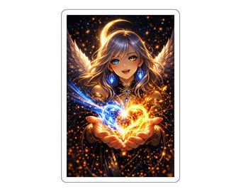 Pegatina Corazón de Energía Angélica Luz Azul Dorada Sanadora Ángel Anime Fantasía Regalo Espiritual Lindo Arte Estético