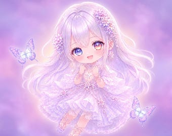 Lavender Pure Holographic Sticker | Pastel Fantasy Anime Chibi Sticker | Kawaii Glow Art