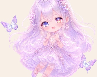 Lavender Pure Holographic Sticker | Pastel Fantasy Anime Chibi Sticker | Kawaii Lavender Glow Art
