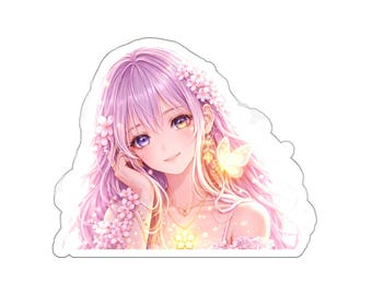 Cute Sakura Anime Girl Sticker, Kawaii Pink Sticker, Cherry Blossom Laptop Sticker, Japanese Cute Art