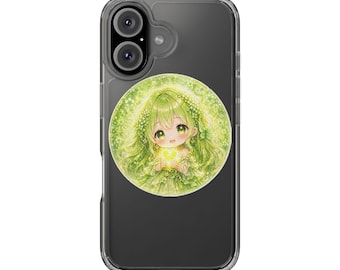 Chibi Green Fairy Girl Sticker, Pastel Anime Nature Art, Cute Kawaii Illustration, Phone Sticker, Laptop Decal, Soft Aesthetic Gift