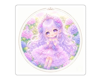 Hydrangea Princess Chibi Sticker | Cute Purple Anime Princess | Pastel Kawaii Fantasy Art