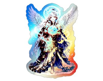 Pegatina de ángel holográfica (cuerpo entero) | Ángel de anime fantástico | Sagrado Corazón | Arte espiritual estético | Regalo para ella