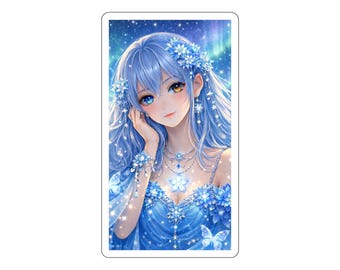 Lámina artística de Aurora Bloom Girl, retrato de fantasía azul, chica anime etérea, arte mural celestial, ilustración de luz onírica