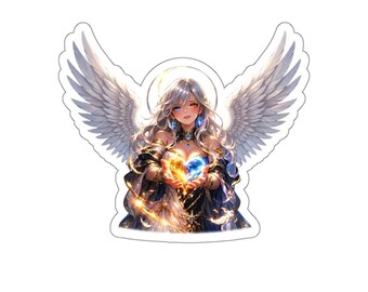 Celestial Angel Sticker - Fire and Ice Heart | Fantasy Goddess Die-Cut Vinyl Sticker