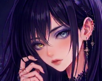 Dark Angel Girl Sticker, Fantasy Anime Art, Aesthetic Gothic Girl, Celestial Night Art, Deep Blue Art, Gift for Her