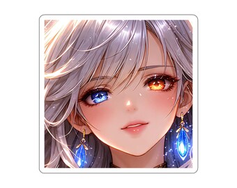 Angelic Face Close-up Sticker, Celestial Anime Girl Decal, Mystic Goddess Art for Laptop & Phone, Matte Vinyl, 3-5in
