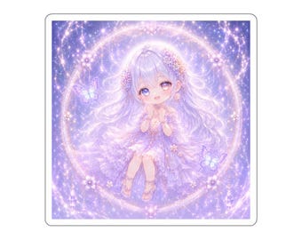 Pure Enchant Chibi Sticker, Lavender Fantasy Anime Girl, Kawaii Pastel Anime Sticker, Cute Magical Girl Art