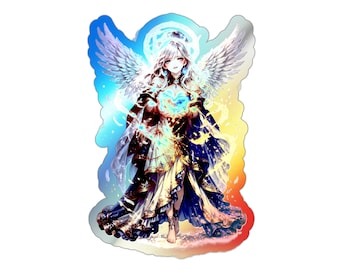 Holographic Angel Sticker (Full Body) | Fantasy Anime Angel | Sacred Heart | Aesthetic Spiritual Art | Gift for Her