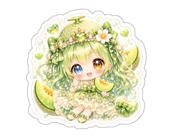 Cute Melon Princess Sticker | Kawaii Chibi Fantasy Character | Vinyl Laptop Sticker | Water Bottle Decal | Pastel Anime Gift | SoftEmberLab