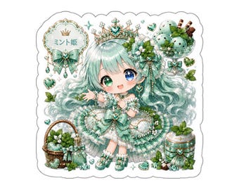 Mint Princess Sticker, Kawaii Chibi Girl, Green Anime Decal, Cute Laptop Water Bottle Journal Sticker, Mint Lover Gift