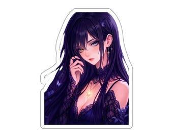 Shadow Deep Fantasy Anime Girl Sticker | Dark Purple Anime Art | Heterochromia Gothic Aesthetic