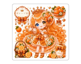 Orange Princess Die-Cut Sticker | Cute Kawaii Princess Vinyl Sticker | Orange Fairy Anime Art | Laptop, Journal & Water Bottle Gift