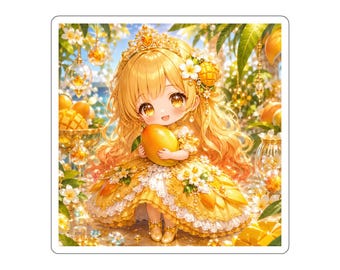 Mango Princess Tropical Garden Sticker, Cute Kawaii Anime Girl, Fruit Princess Vinyl Decal, Laptop Water Bottle Journal Sticker