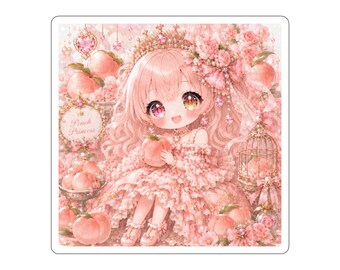 Peach Princess Holding a Peach Sticker | Cute Kawaii Fantasy Princess | Pink Fairy Vinyl Sticker
