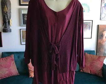 LIDA CAPUTO size 28W Burgundy Layered Tie Front Artsy Vintage 90's Tunic Top