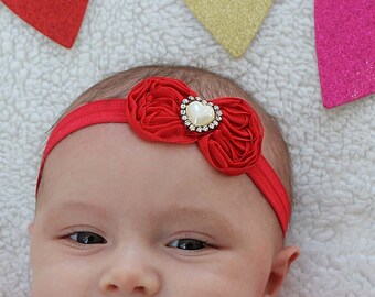 Baby Girl Red Heart Valentine's Bow - Baby's First Valentine's Day - Newborn Valentine Headband