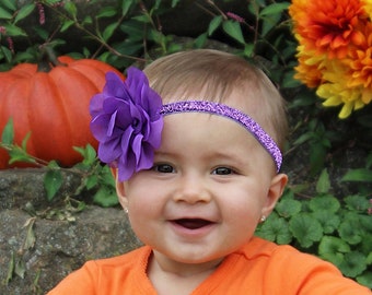 Sparkly Purple Halloween Flower Headband - Baby Girl Purple Hair Bow