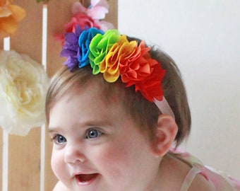 Rainbow Baby Birthday Headband - Colors of the Rainbow Flower Crown