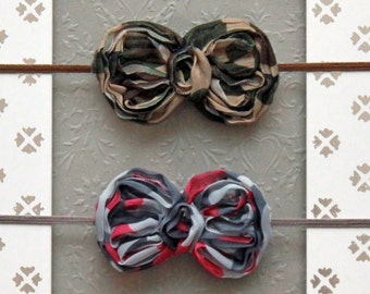 Twin Camo Baby Girl Hair Bow Headband Set - Petite Camouflage Bows for Babies