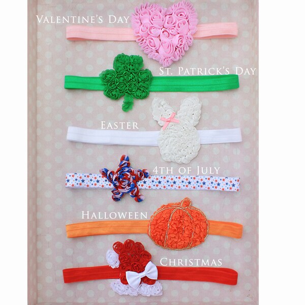 Baby's First Holidays 6 Headband Set - Valentine's Day, St. Patrick's Day, Easter, 4th of July, Halloween & Christmas Bows