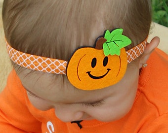 Pumpkin Patch Baby Girl Headband - Baby's 1st Halloween Hair Bow - Toddler Headbands for Halloween