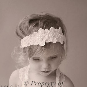 Vintage Style White Scalloped Lace Flower Headband - White Wedding Headband - Baby Girl White Headbands