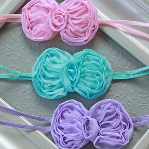 Baby Girl Hair Bow Set in Baby Pink, Aqua & Lavender - Perfect Little Mini Chiffon Hair Bows for Baby Girls