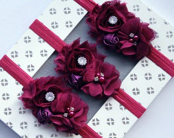 The Shades of Plum Headband - Baby Girl Deep Plum Colored Hair Bow - Dark Plum Purple Flower Hair Bow for Babies & Girls