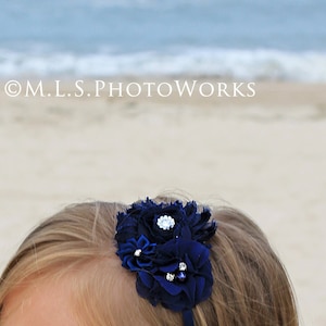 Pure Navy Blue Flower Headband for Babies, Toddlers, Girls - Navy Wedding Hair Bow